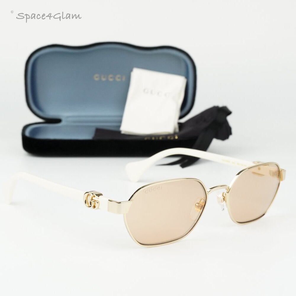 Gucci Women Sunglasses Gold Ivory Pink Geometric GG1593S 0002 BRAND NEW